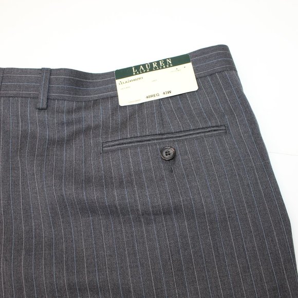 LAUREN Ralph Lauren Green Label Pleated NWT Mens 43 x 30 Gray Striped Wool Pants - Picture 3 of 8